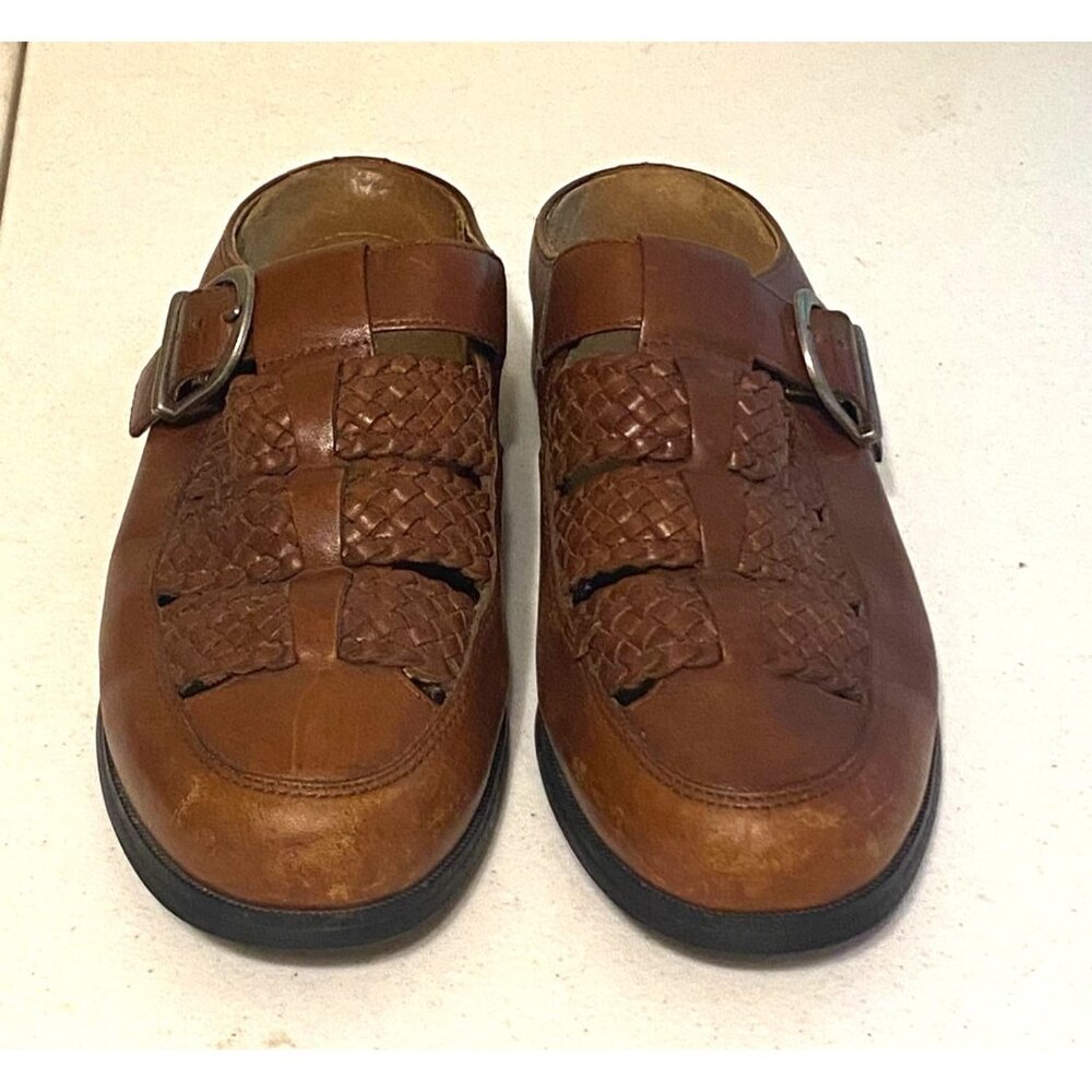 Ariat Brown Leather Woven Strap Slide Sandals